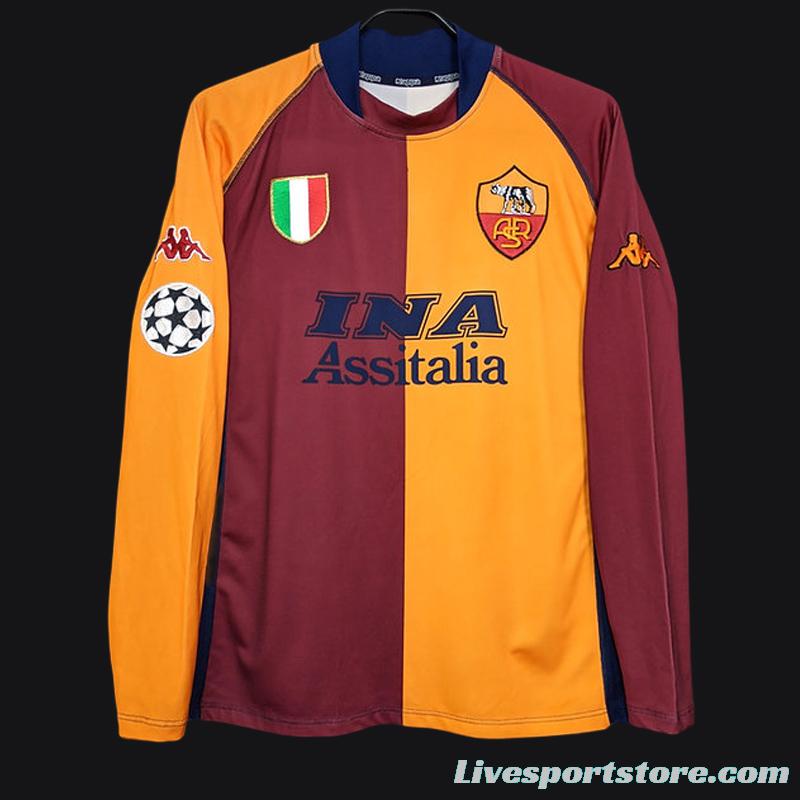 Retro 00/01 AS Roma Home Long Sleeve Jersey With Champion Patches