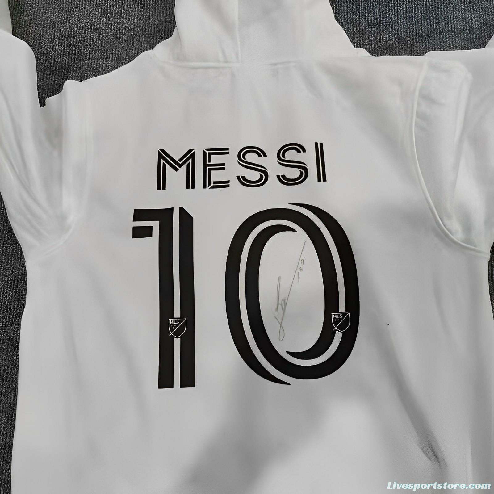 23/24 Inter Miami White Hoodie Jacket With Messi Signature