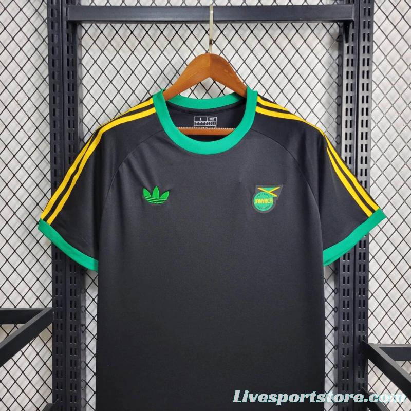 2024 Jamaica Adicolor Classics 3 Stripes Black T-Shirt