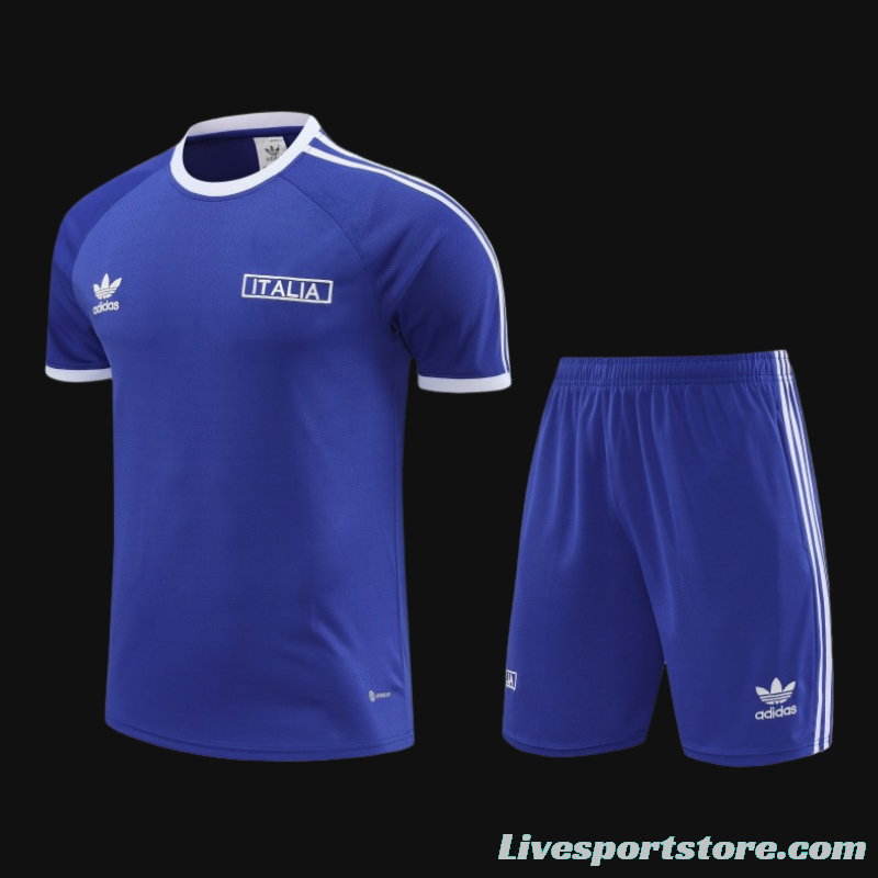 2024 Italy Blue Cotton Short Sleeve Jersey+Shorts