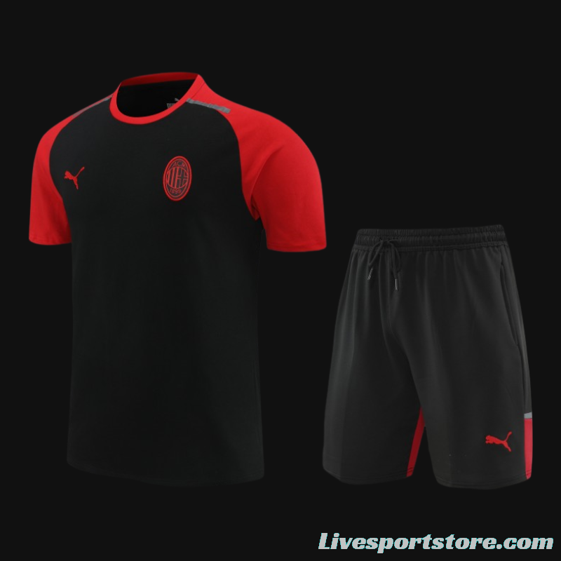 23/24 AC Milan Black/Red Cotton Short Sleeve Jersey+Shorts