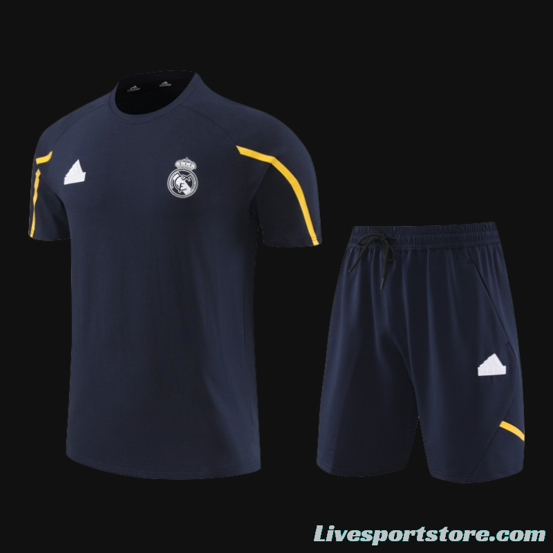 23/24 Real Madrid Navy Cotton Short Sleeve Jersey+Shorts