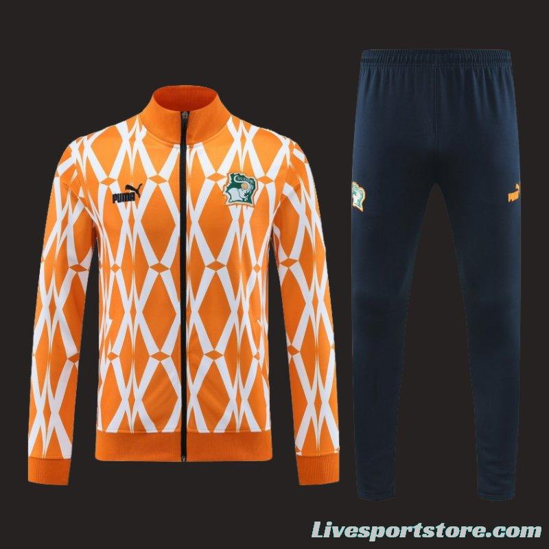 2024 Ivory Coast Orange  Full Zipper Hoodie Jacket+Pants