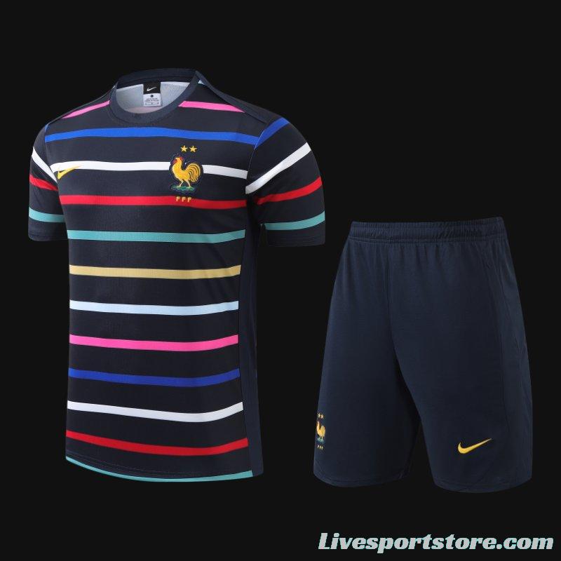 2024 France Navy Stripe Short Sleeve Jersey+Shorts