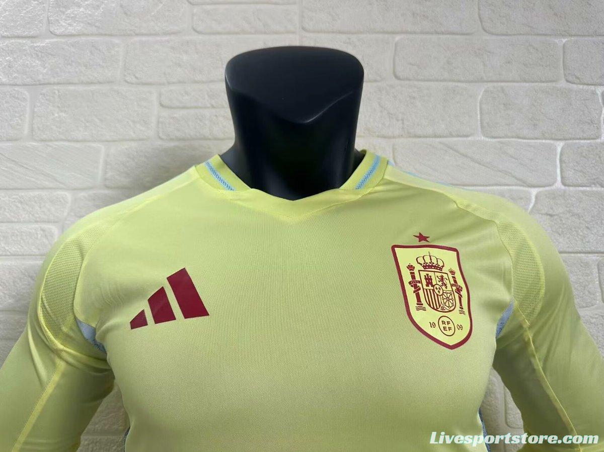 Player Version 2024 Spain Away Yellow Long Sleeve Jersey