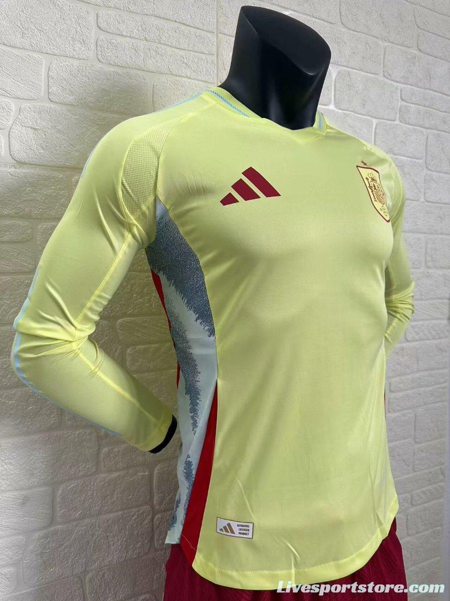 Player Version 2024 Spain Away Yellow Long Sleeve Jersey